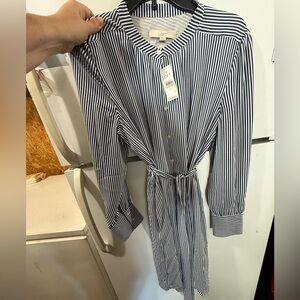 LOFT Navy and White Striped Blouse